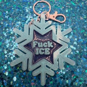 Blue Glitter Snowflake F ICE Keychain